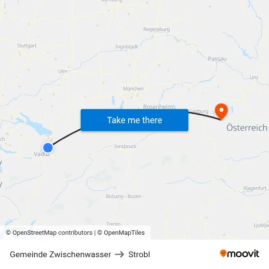 Gemeinde Zwischenwasser to Strobl map