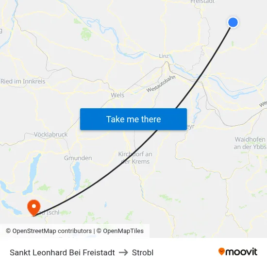 Sankt Leonhard Bei Freistadt to Strobl map