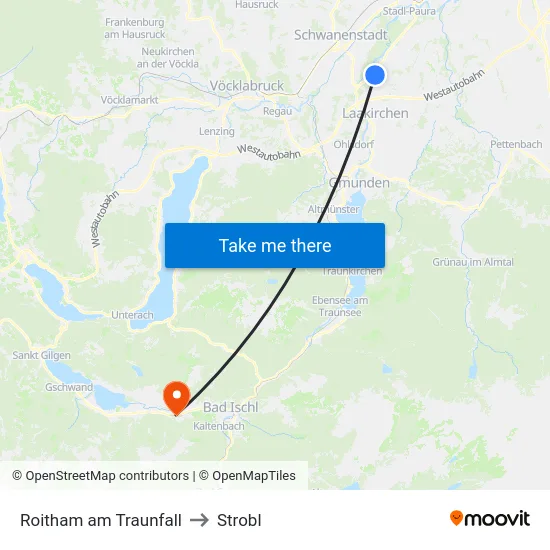 Roitham am Traunfall to Strobl map