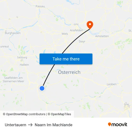 Untertauern to Naarn Im Machlande map
