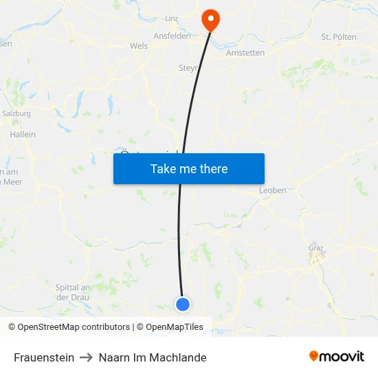 Frauenstein to Naarn Im Machlande map