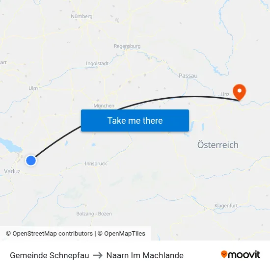 Gemeinde Schnepfau to Naarn Im Machlande map