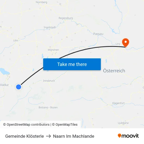 Gemeinde Klösterle to Naarn Im Machlande map