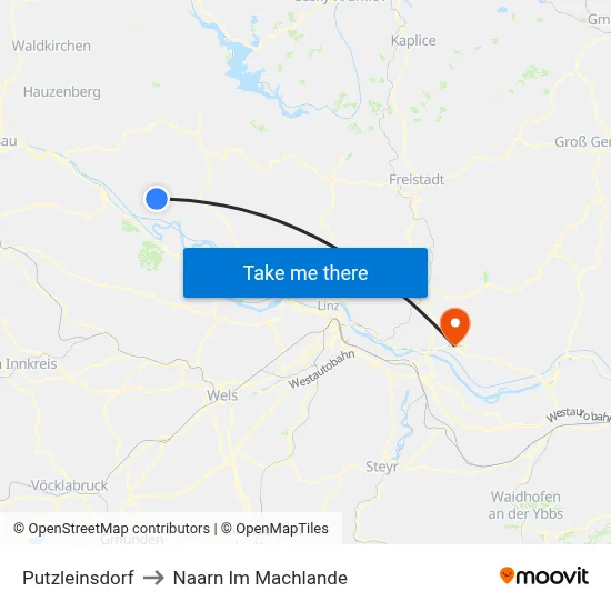 Putzleinsdorf to Naarn Im Machlande map