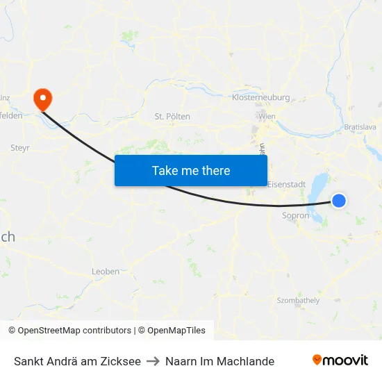 Sankt Andrä am Zicksee to Naarn Im Machlande map