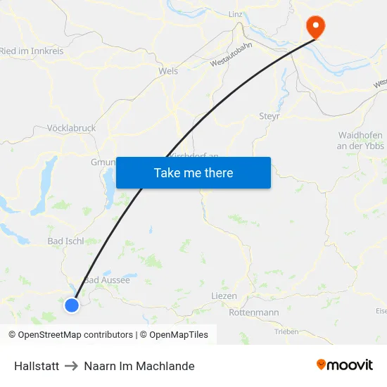 Hallstatt to Naarn Im Machlande map