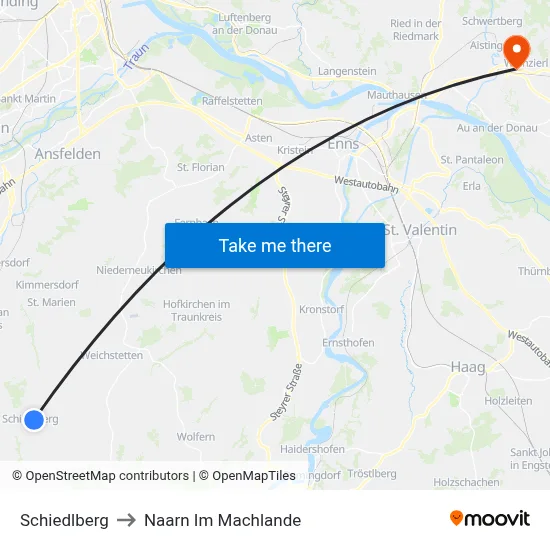 Schiedlberg to Naarn Im Machlande map