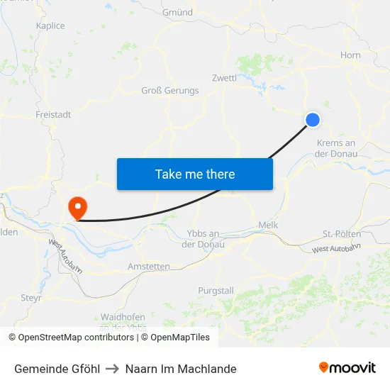 Gemeinde Gföhl to Naarn Im Machlande map