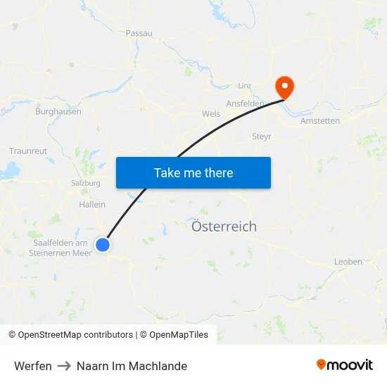 Werfen to Naarn Im Machlande map