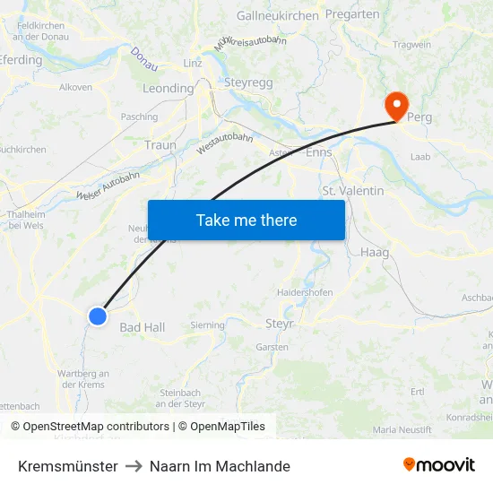 Kremsmünster to Naarn Im Machlande map