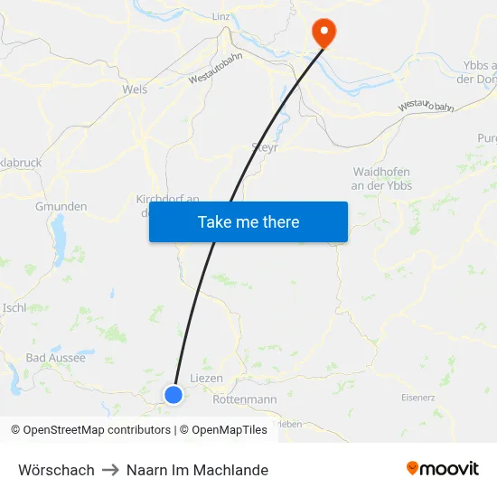 Wörschach to Naarn Im Machlande map