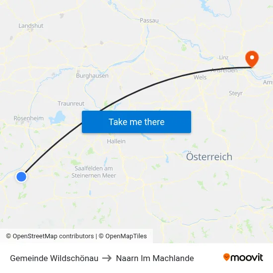 Gemeinde Wildschönau to Naarn Im Machlande map