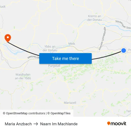 Maria Anzbach to Naarn Im Machlande map
