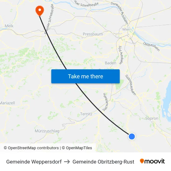Gemeinde Weppersdorf to Gemeinde Obritzberg-Rust map