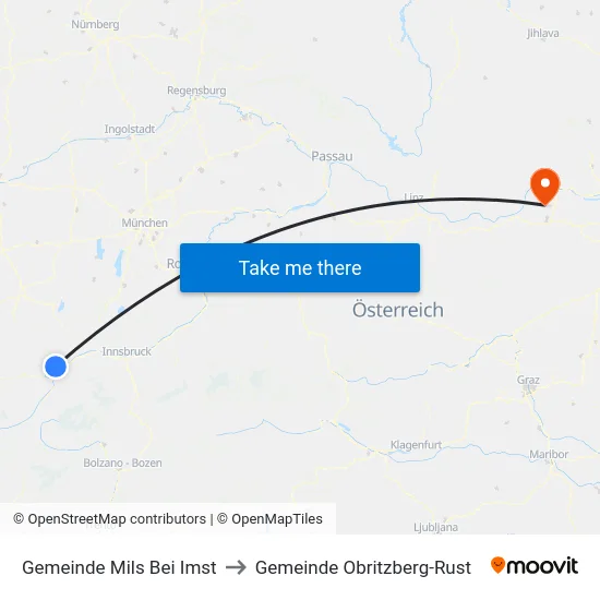 Gemeinde Mils Bei Imst to Gemeinde Obritzberg-Rust map