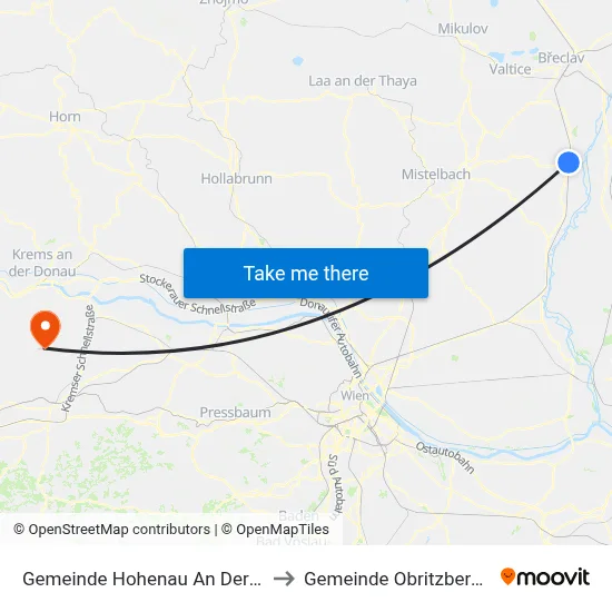 Gemeinde Hohenau An Der March to Gemeinde Obritzberg-Rust map