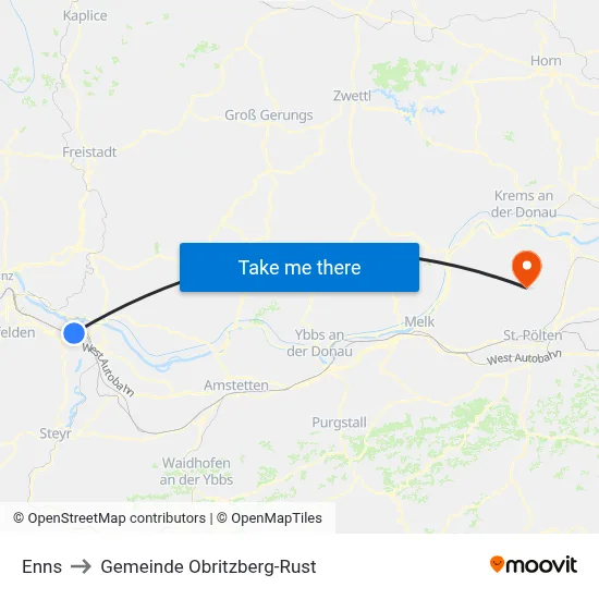Enns to Gemeinde Obritzberg-Rust map