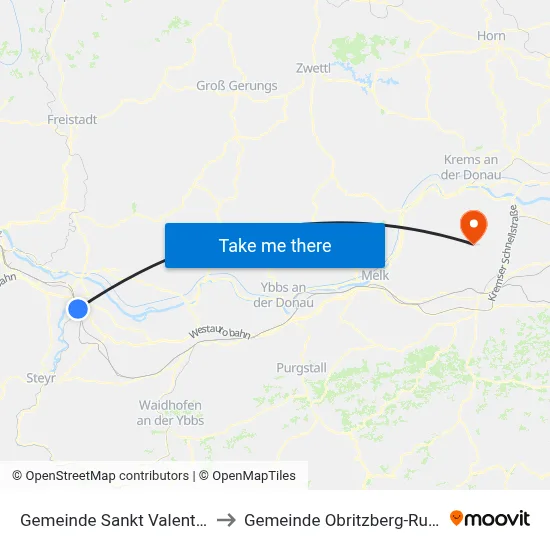 Gemeinde Sankt Valentin to Gemeinde Obritzberg-Rust map