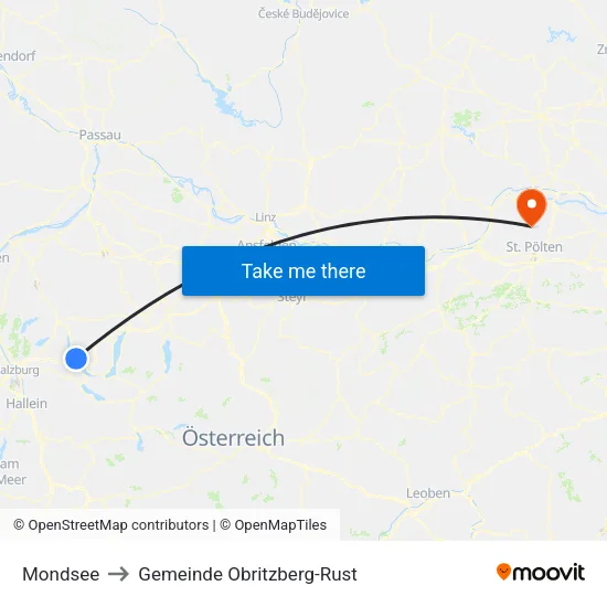 Mondsee to Gemeinde Obritzberg-Rust map