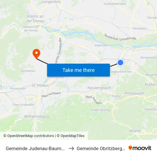 Gemeinde Judenau-Baumgarten to Gemeinde Obritzberg-Rust map