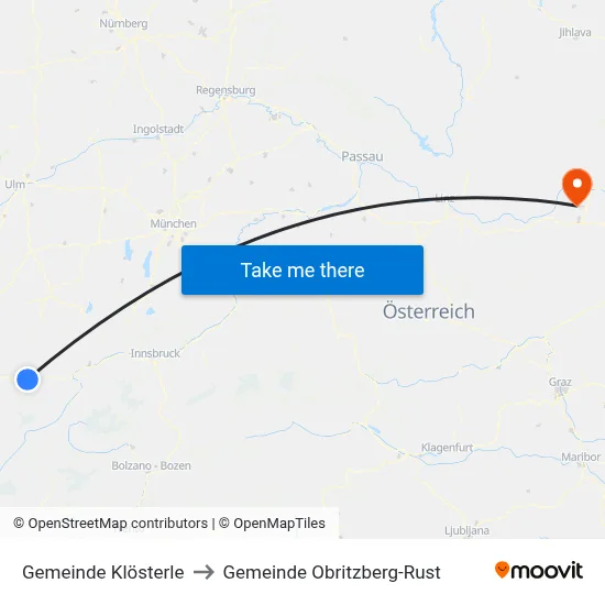 Gemeinde Klösterle to Gemeinde Obritzberg-Rust map