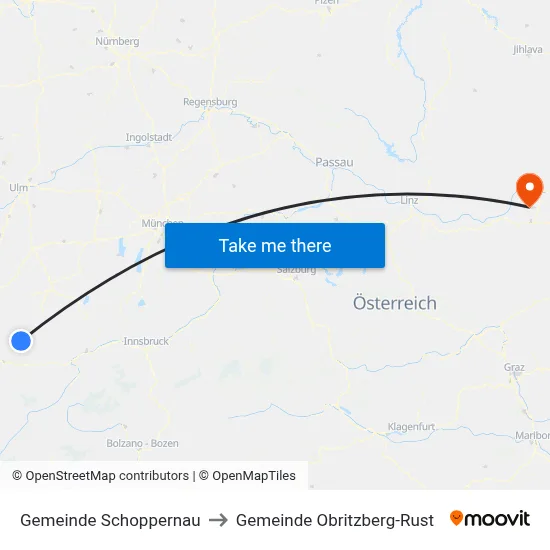Gemeinde Schoppernau to Gemeinde Obritzberg-Rust map