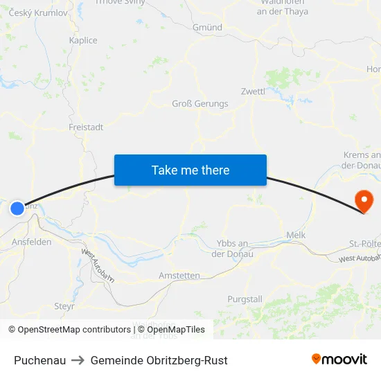 Puchenau to Gemeinde Obritzberg-Rust map
