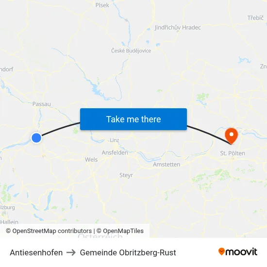 Antiesenhofen to Gemeinde Obritzberg-Rust map