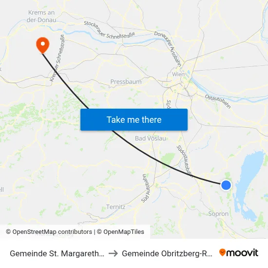 Gemeinde St. Margarethen to Gemeinde Obritzberg-Rust map