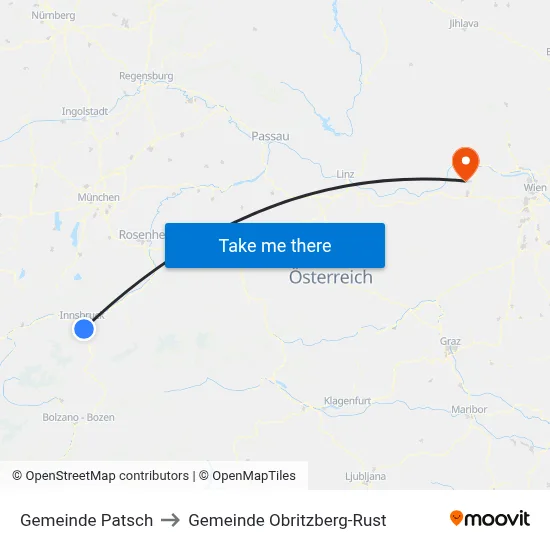 Gemeinde Patsch to Gemeinde Obritzberg-Rust map