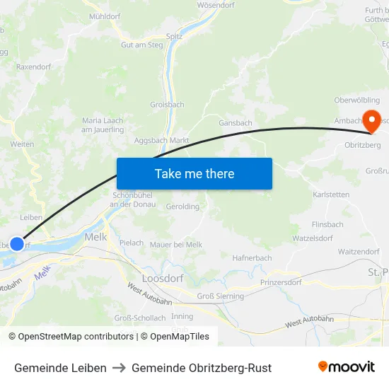 Gemeinde Leiben to Gemeinde Obritzberg-Rust map