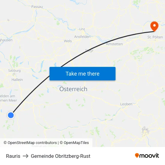 Rauris to Gemeinde Obritzberg-Rust map