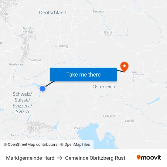 Marktgemeinde Hard to Gemeinde Obritzberg-Rust map