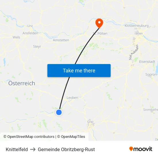 Knittelfeld to Gemeinde Obritzberg-Rust map