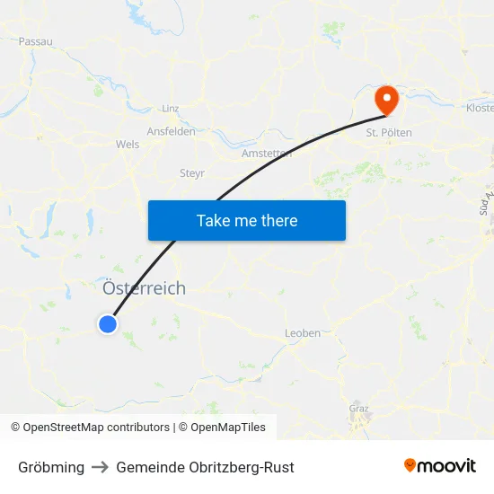 Gröbming to Gemeinde Obritzberg-Rust map