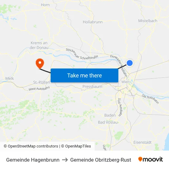 Gemeinde Hagenbrunn to Gemeinde Obritzberg-Rust map