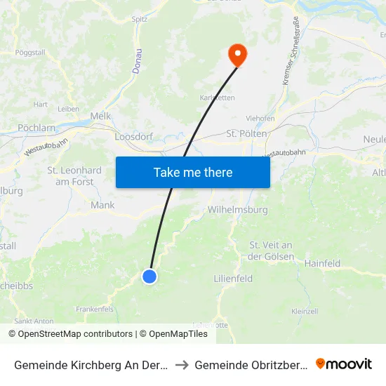 Gemeinde Kirchberg An Der Pielach to Gemeinde Obritzberg-Rust map