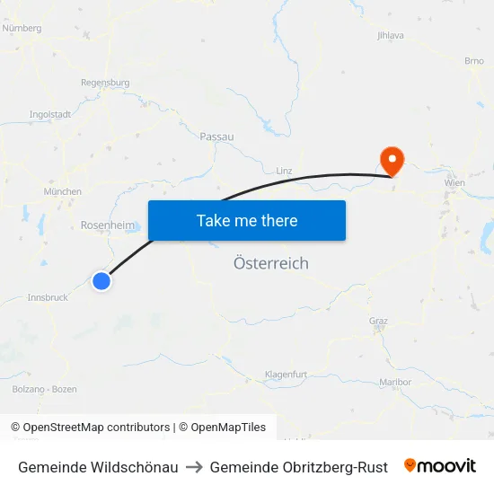 Gemeinde Wildschönau to Gemeinde Obritzberg-Rust map