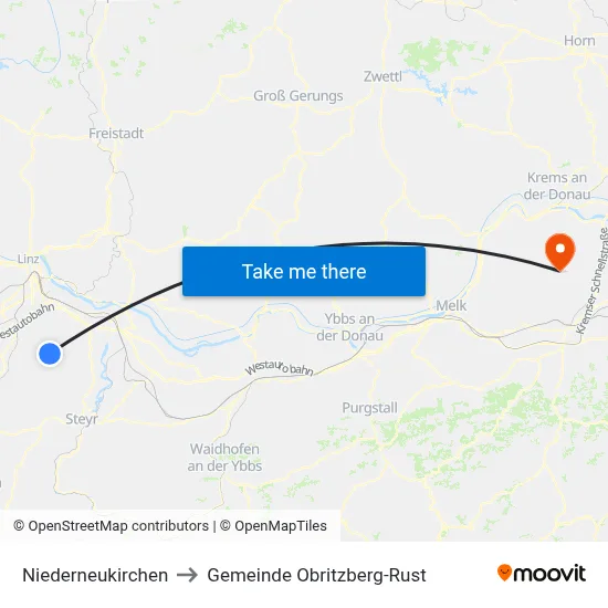 Niederneukirchen to Gemeinde Obritzberg-Rust map