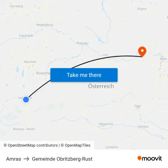 Amras to Gemeinde Obritzberg-Rust map