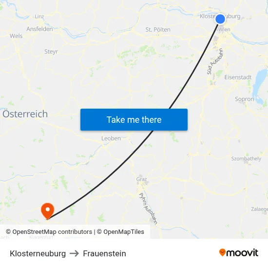 Klosterneuburg to Frauenstein map