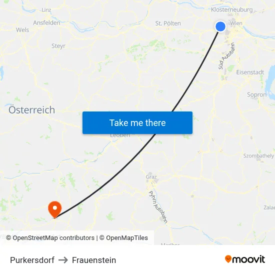 Purkersdorf to Frauenstein map