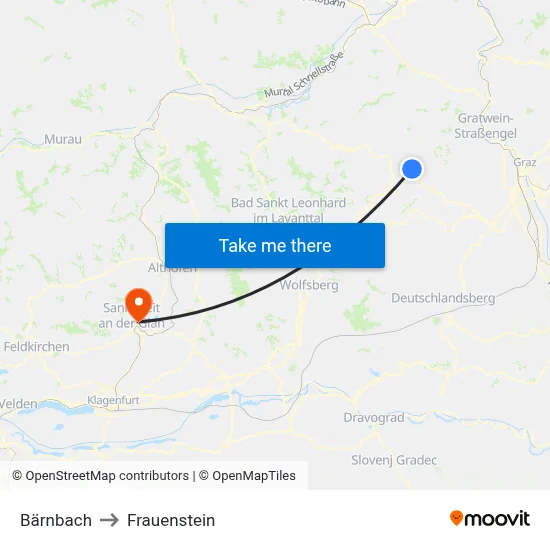 Bärnbach to Frauenstein map