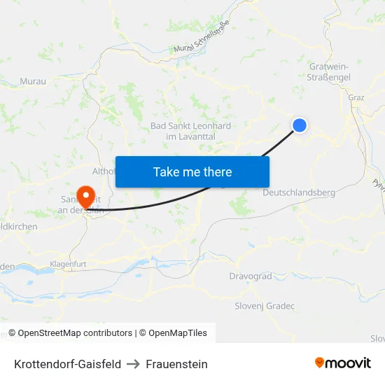 Krottendorf-Gaisfeld to Frauenstein map
