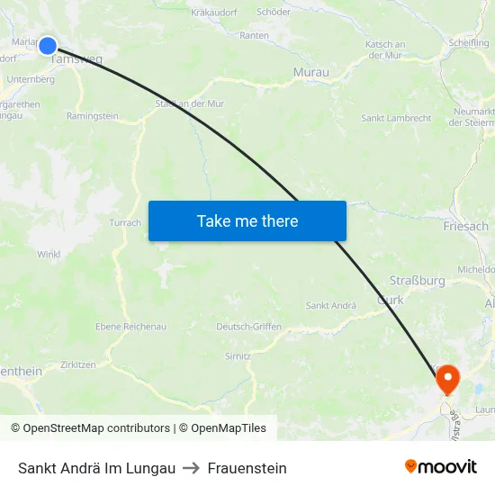 Sankt Andrä Im Lungau to Frauenstein map