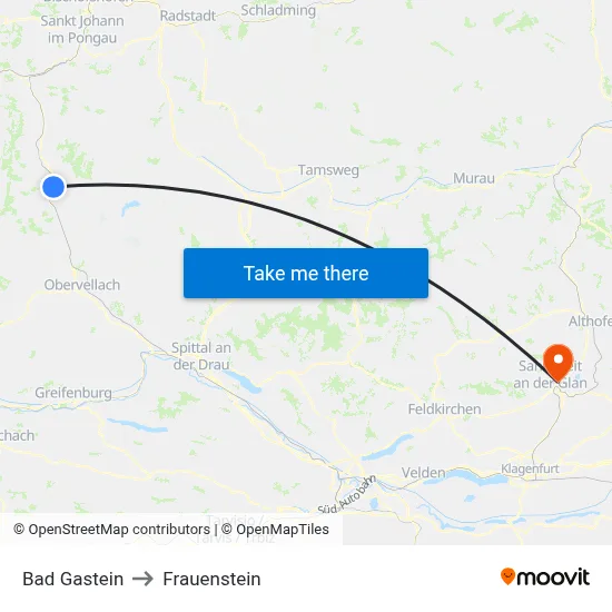 Bad Gastein to Frauenstein map