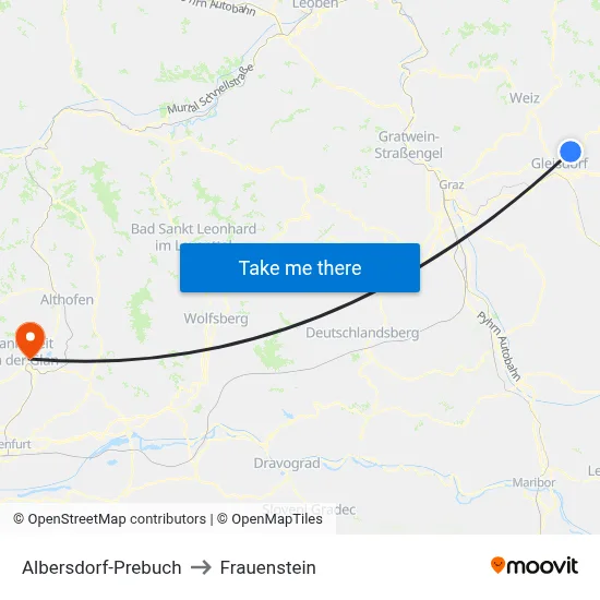 Albersdorf-Prebuch to Frauenstein map