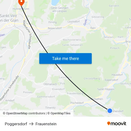 Poggersdorf to Frauenstein map