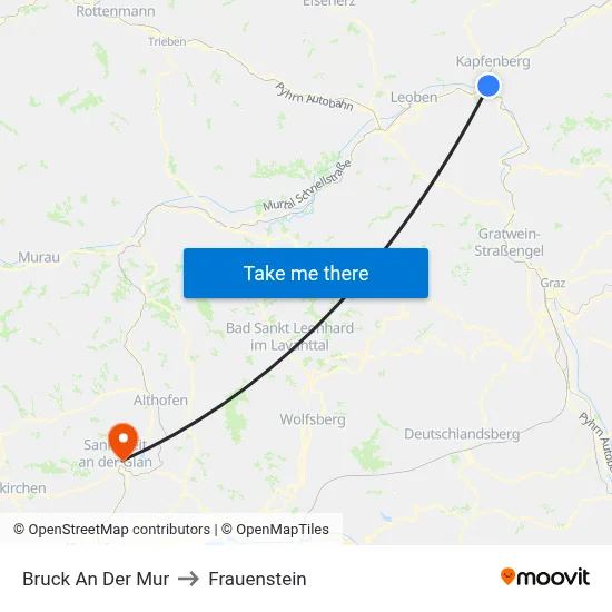 Bruck An Der Mur to Frauenstein map