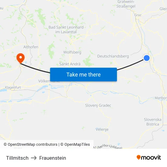 Tillmitsch to Frauenstein map